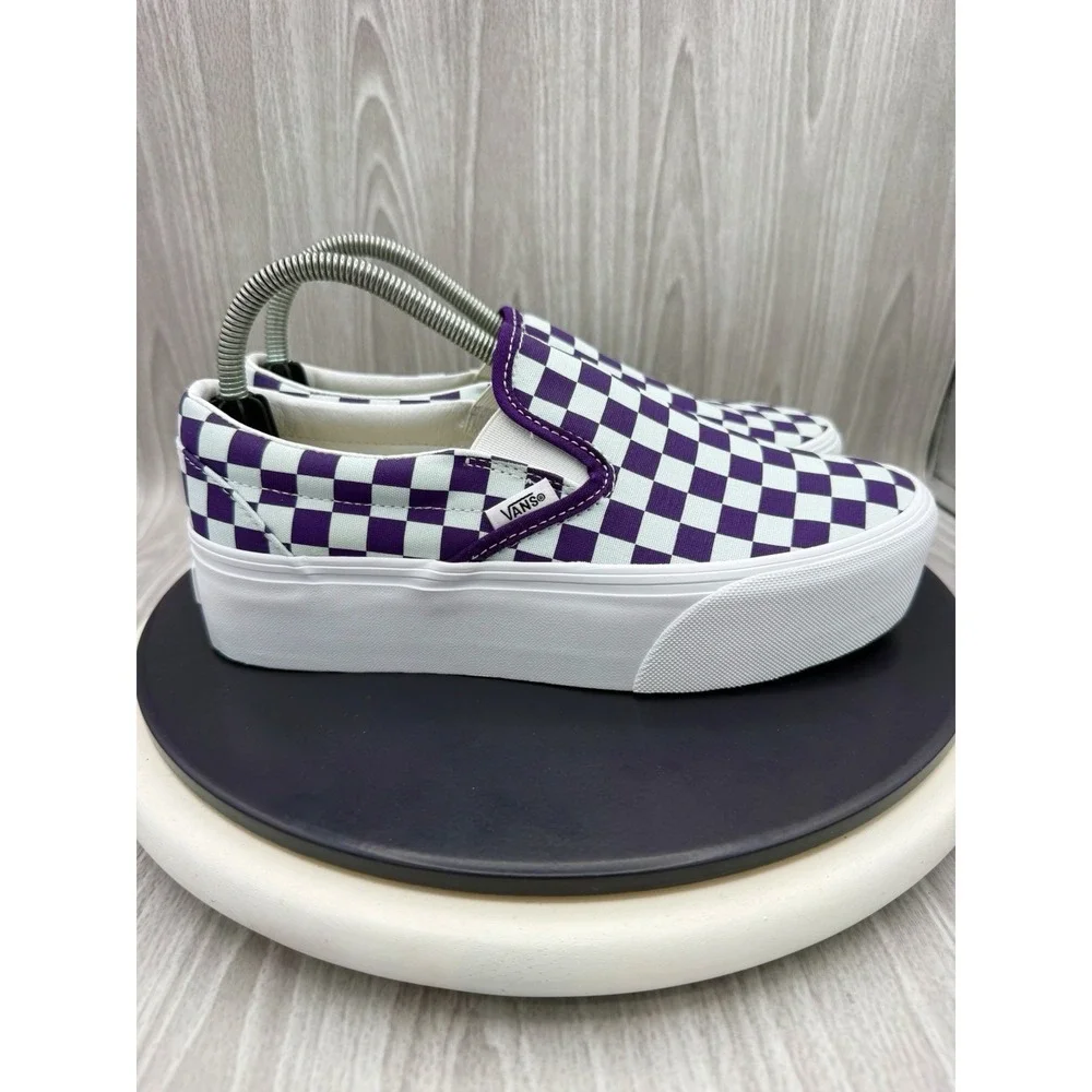 Vans Classic Slip On Stackform Checkerboard Womens 10.5 Purple Gray Platform